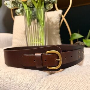 Linea Pelle Dark Brown Equestrian Leather Belt with Gold Accent